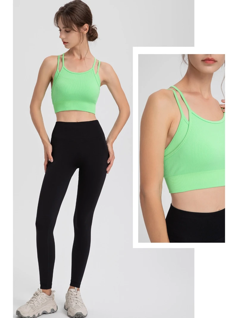 Women Solid Color Sling Vest Girls Camisole Sexy Backless Halter Tank Tops Rib Knit Vests Sport Yoga Slim Bottom Clothes image 2