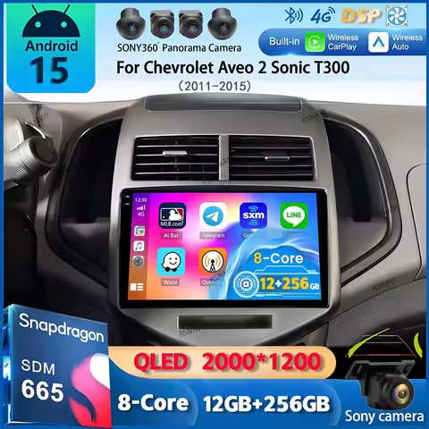 Android 15 CarPlay Auto Car Radio Multimedia Player For Chevrolet Aveo 2 Sonic T300 2011-2015 Navigation GPS 2din Stereo Audio