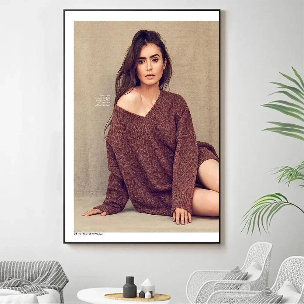 Silk Cloth Wall Poster Lily Collins Sexy Model Star Art Home Decoration Gift HD Bright