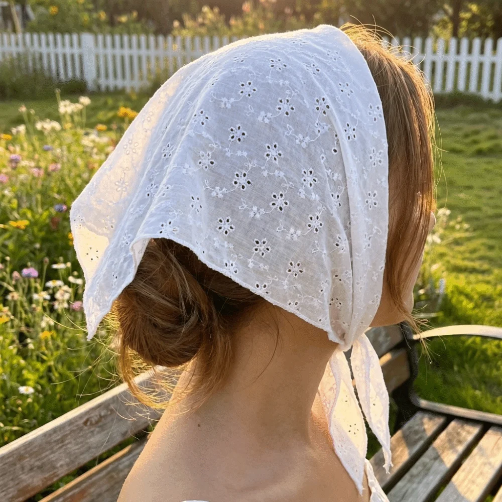 

Trend Elegant Solid Color Triangular Scarf Fabric Flower Sweet Design Headscarf Retro Style Headwear Girl Accessories