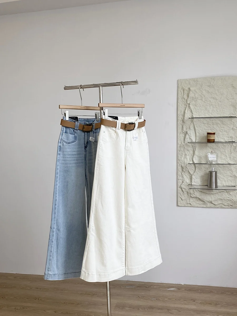 

Spring 2025 High Waist Wide Leg Straight Cut Jeans Women's Loose Fit Versatile Drapey Slimming Denim Trousers Korean Style