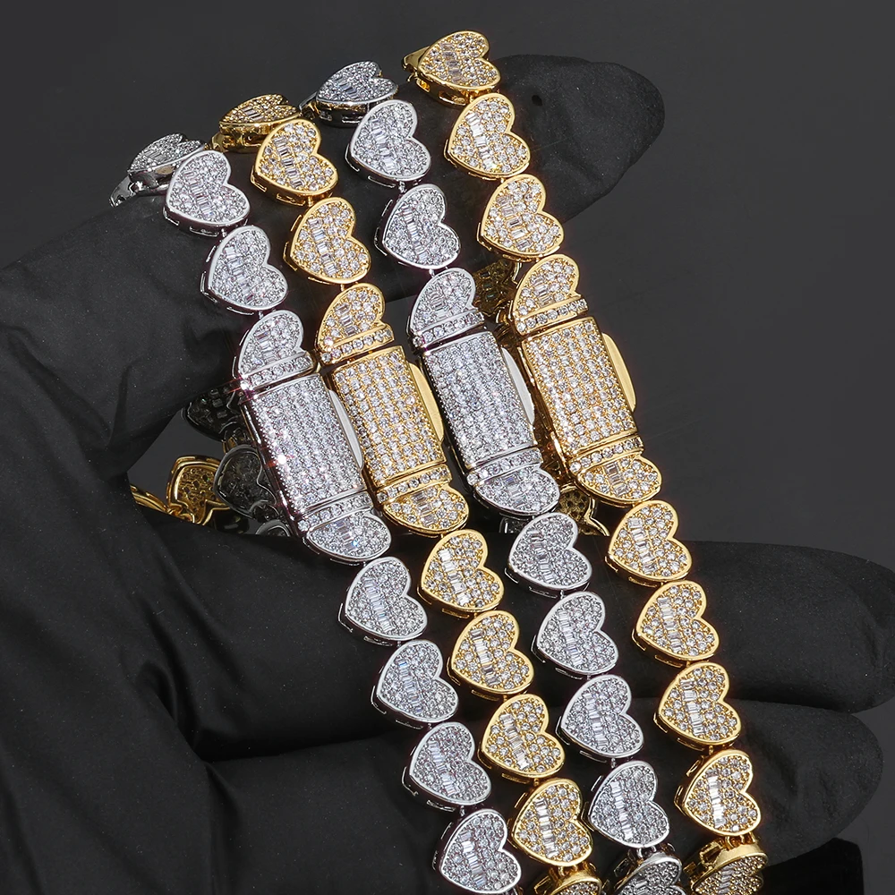

HHIOK Hip Hop Style 8mm Heart Shaped Long Tennis Chain 5A Cubic Zirconia Mixed Fashion Men And Women With The Same Paragraph