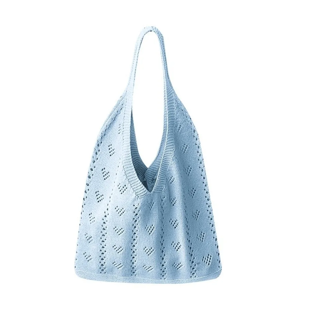 

Large Capacity Crochet Tote Bags Heart-Shaped Elastic Hollow Knitted Shoulder Bags Top-Handle Open-Weave Shopping Bags Vacation