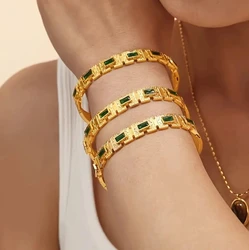 Vintage Inlay Green Zircon Stainless Steel Bangles Bracelets For Women Statement Wrist Waterproof Jewelry Valentine's Day