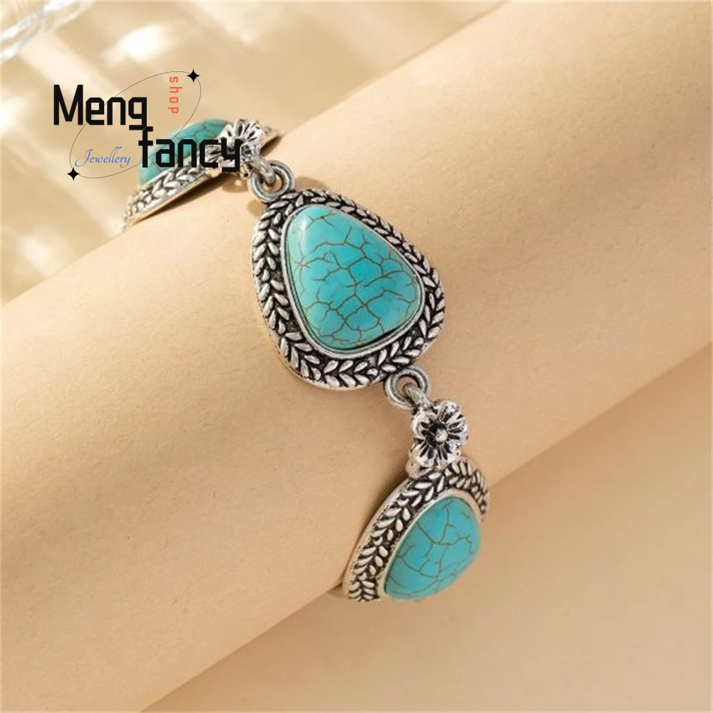 

Popular New Bohemian Style, Simple And Fashionable Round T-Shaped Patterned Turquoise Bracelet Exquisite Fashion Jewelry Elegant