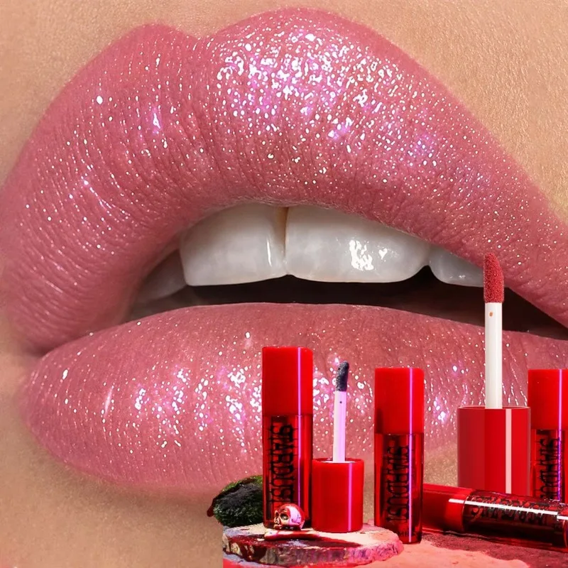 Gothic Matte Shimmer Lipstick Waterproof Lasting Sexy Red Black Lip Gloss Tint High Pigment Shiny Festive Makeup Korean Cosmetic