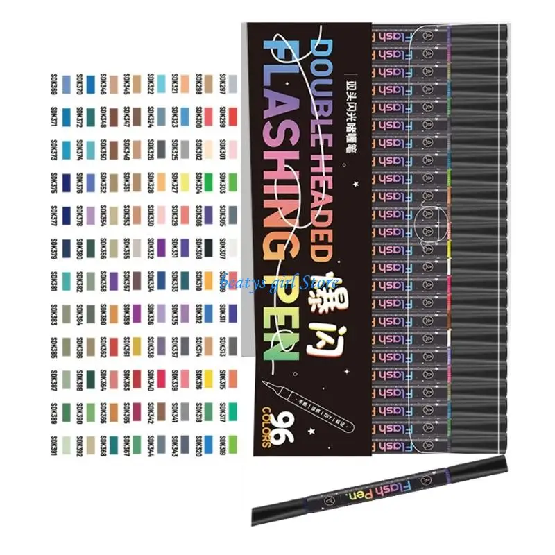 مجموعة أقلام تحديد فلاش C7AB ذات نهاية مزدوجة مع مجموعة أقلام تحديد أكريليك تتميز بميزة التوهج الليلي