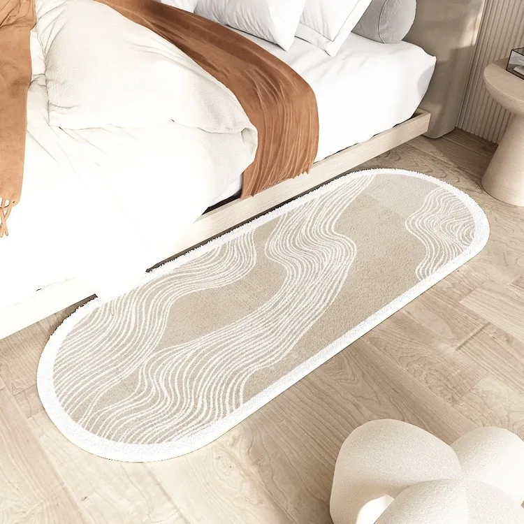

Bedside Oval Carpet Long Strip Bedroom Floor Mat Fluffy Soft Plush Foot Mats Japanese Striped Style Home Decoration Rug Alfombra