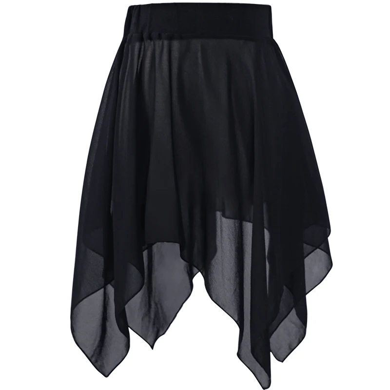 Women Black Ballet Skirt Pull On Dance Skirt Sheer Chiffon Skirt for Adult Irregular Skirt for Skating, Dancing, Performance