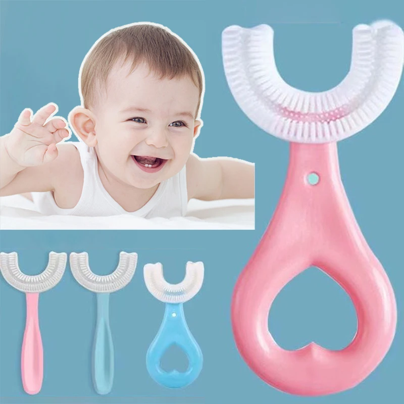 

Newborn Cute Heart Smile U Shape Manual Soft Silicone Toothbrush 360 Degrees Teeth Health Care Brush for Baby Children Brush