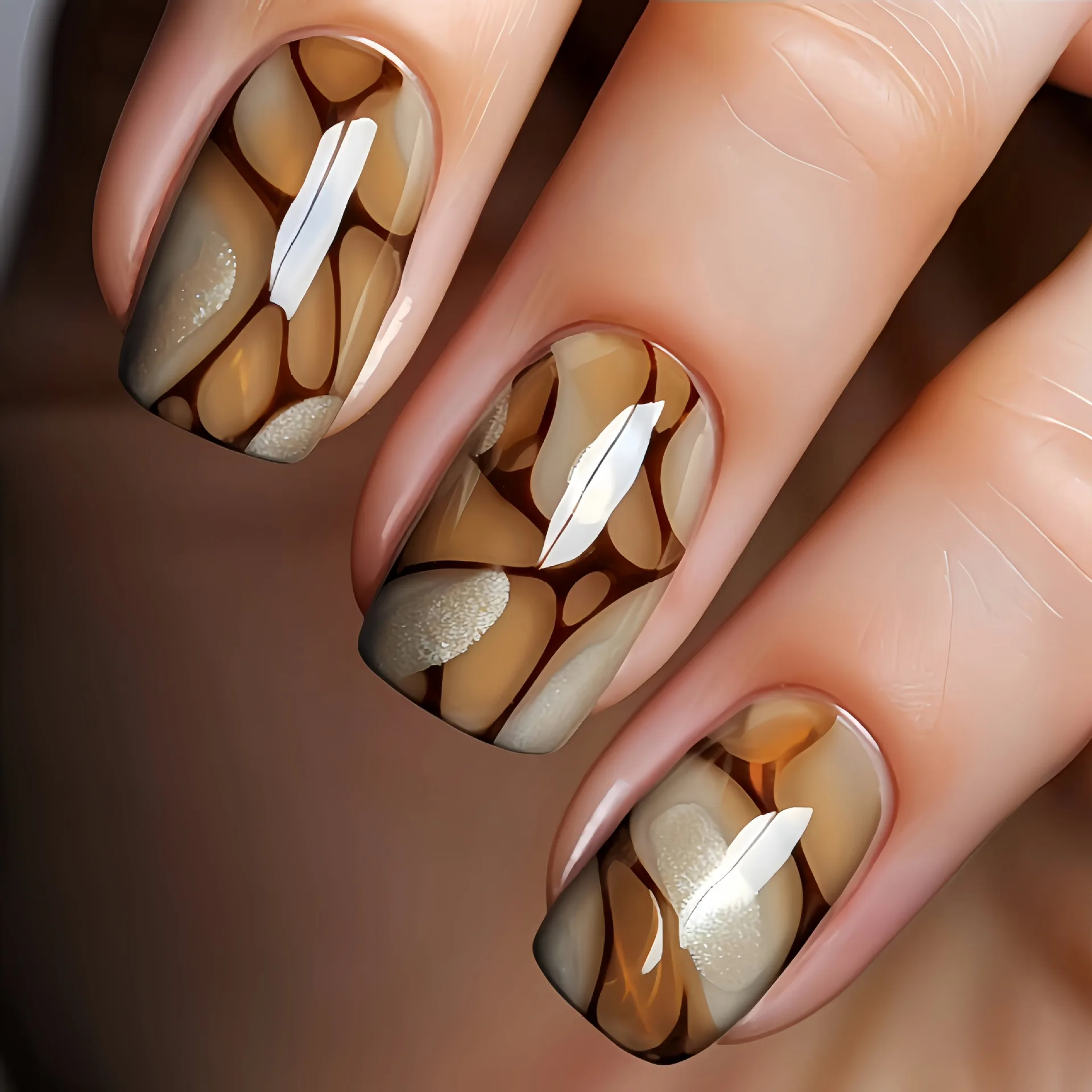 

24PCS Glossy Simple Square Fake Nails with Glue Irregular Patterns Blurred French Press on Nail Acrylic Wearable False Nail Tips