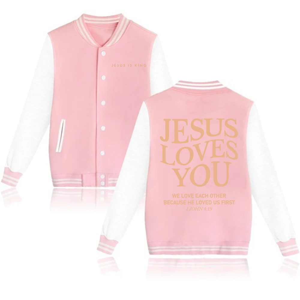 Jesus Loves You Hoodie Baseball Uniform Jackets Men Women for Christian Jesus Is King Fashion Coats Autumn Streetwear