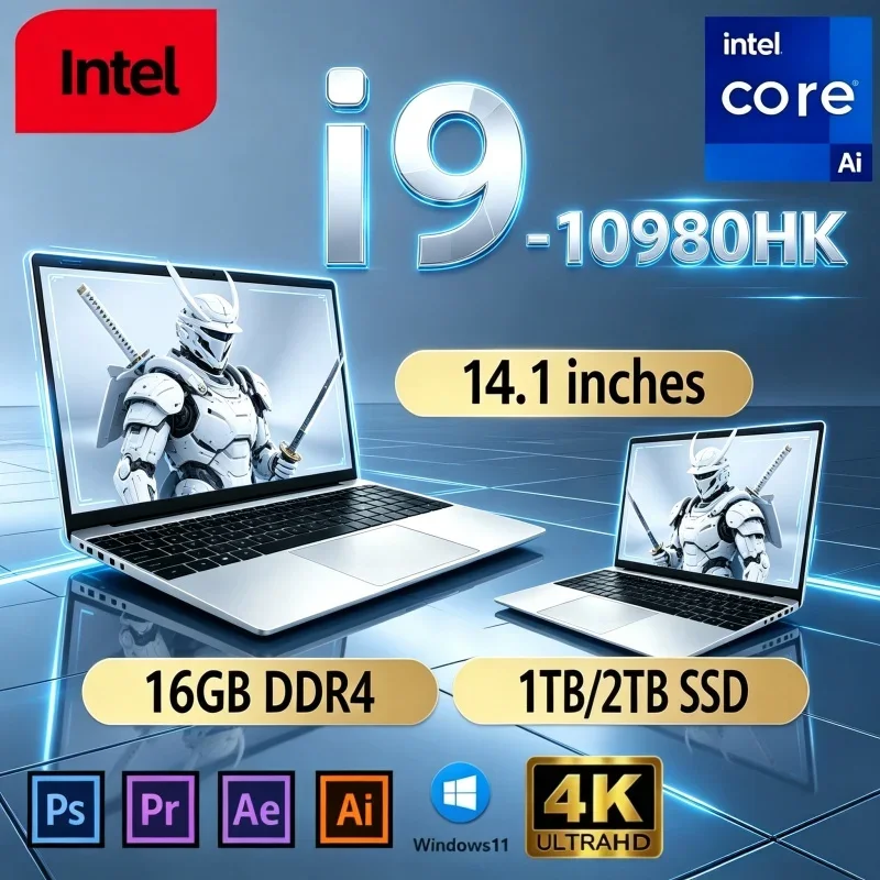 Hot Multi-functional 14.1 Inch Ultra Slim Laptop Intel I9‑10980HK 16GB 32GB 2TB SSD Windows 11 Pro 1080P Gaming Notebook