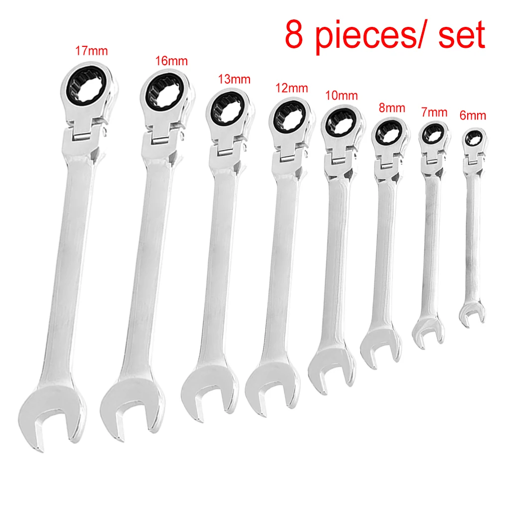 8 Pieces Wrenches 180 Degree Rotatable Repairing Workshop Spanner Carpentry Metal Portable Household Hand Tools 6-17mm