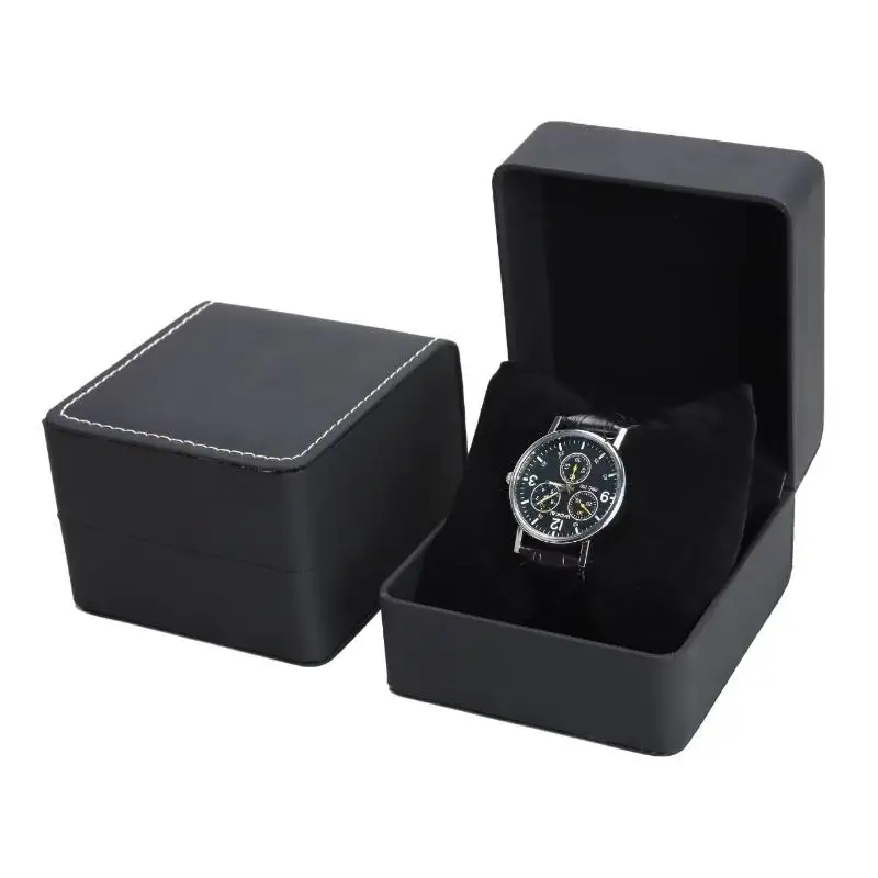 (Ce14)1/2/3Pcs Black Square Single Watch Gift Box With Pillow PU Leather Wristwatch Display Case Organizer For Men
