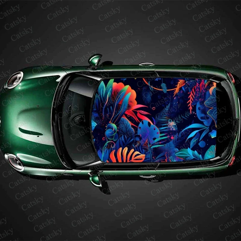 

Tropical Floral Pattern Car Roof Sticker Wrap Racing SUV Accessories Packaging Painted PVC Custom Car Graphic Decal