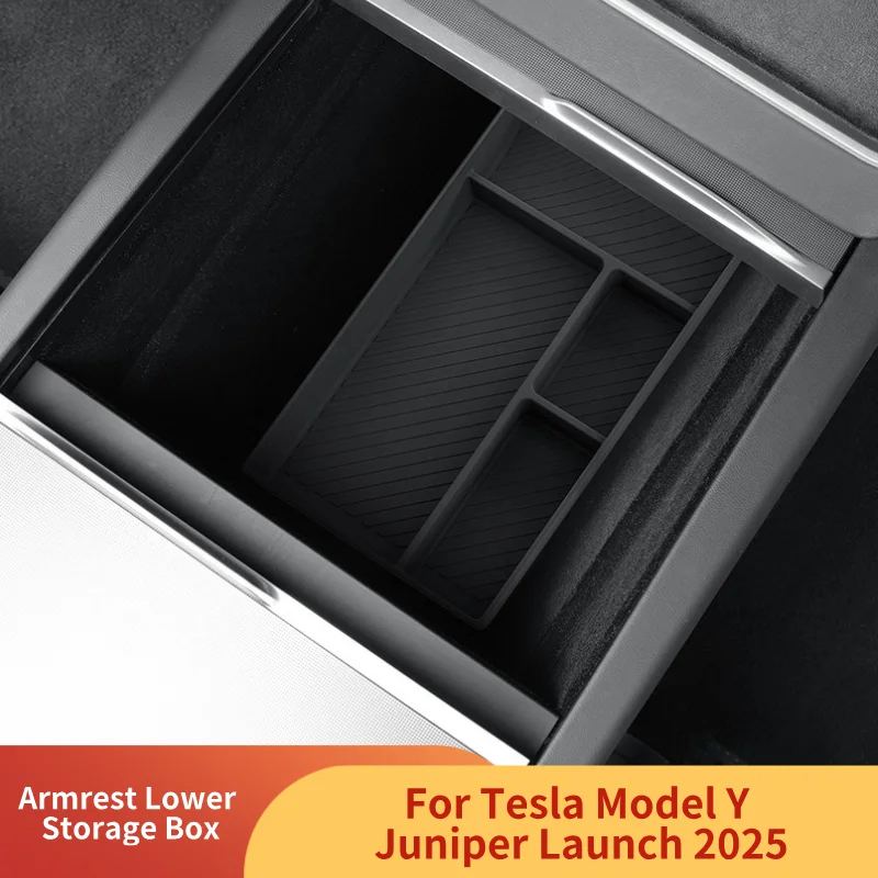 

Для Tesla Model Y/YL Juniper 2025 + подлокотник, нижний ящик для хранения, центральная консоль, силиконовый органайзер, водонепроницаемый лоток, аксессуары