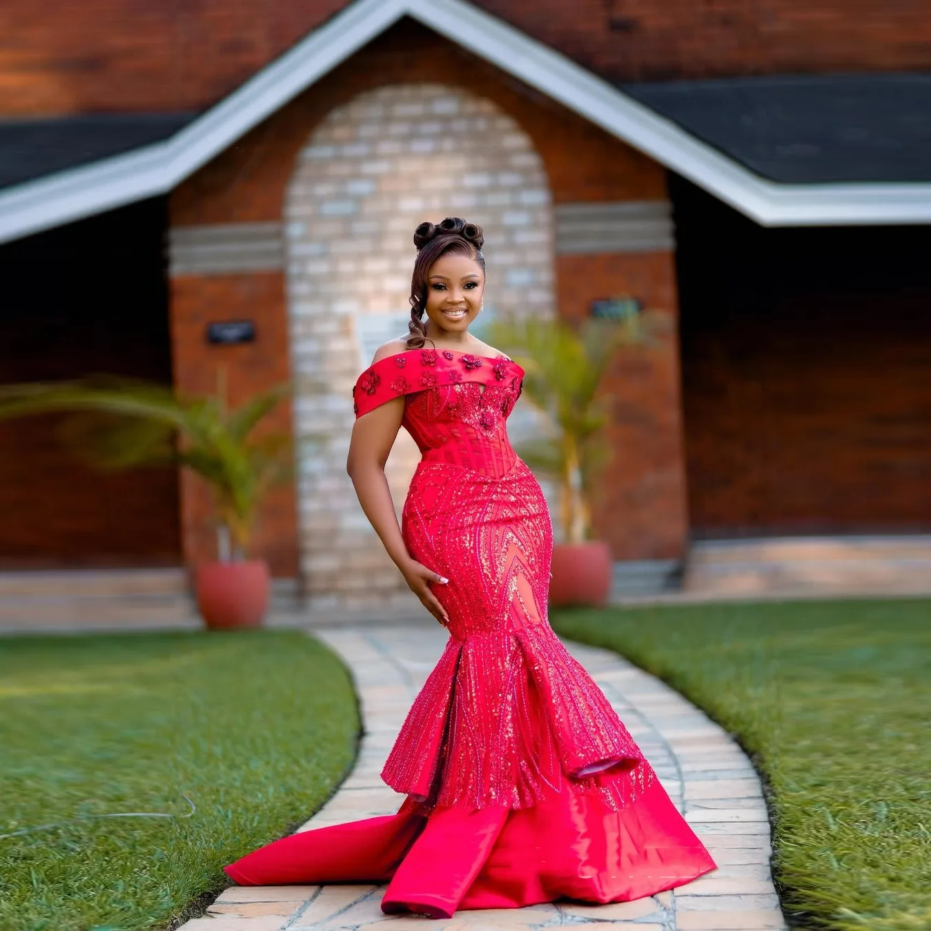 

Блестящие платья для выпускного вечера цвета фуксии с цветочным принтом Русалка Vestidos de Gala Aso Ebi Элегантные вечерние платья с блестками и открытыми плечами Платье для выпускного вечера