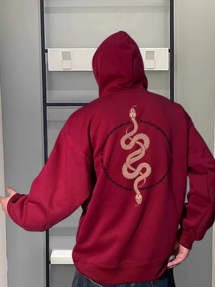 

Мужские толстовки Red Snake Year Couple, весна 2025, свободный крой, удобные, с длинными рукавами, антибактериальные, повседневные, уличный стиль