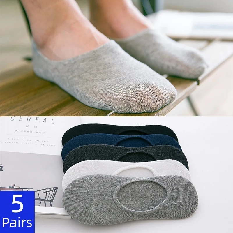 

5 Pairs/Lot Men's Invisible Socks Breathable Boat-Shaped Socks Solid-Colored Anti-Slip Short Socks Sports Low-Top Socks