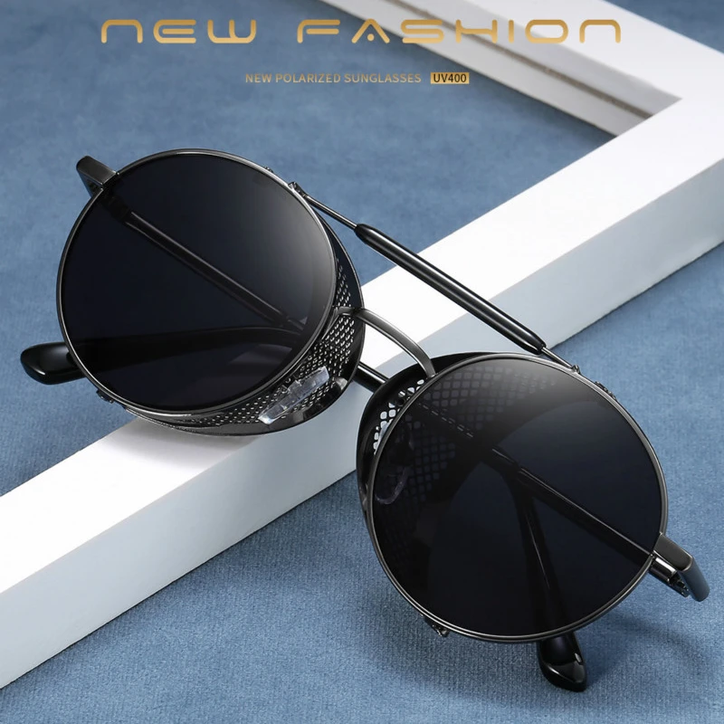 2022 Steampunk Sunglasses for Men Punk Retro Round Metal Sun Glasses Women Luxury Brand Designer Windshield Shades Eyewear UV400