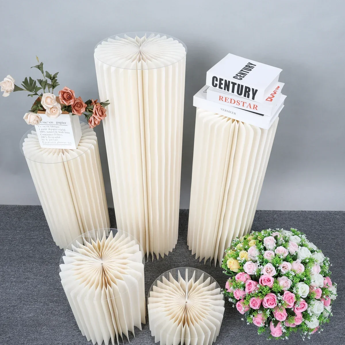 Foldable Cylinder Parties Columns Pedestal Display Stands Round Cylinder Column Table  Wedding Birthday Baby Shower Party Decor