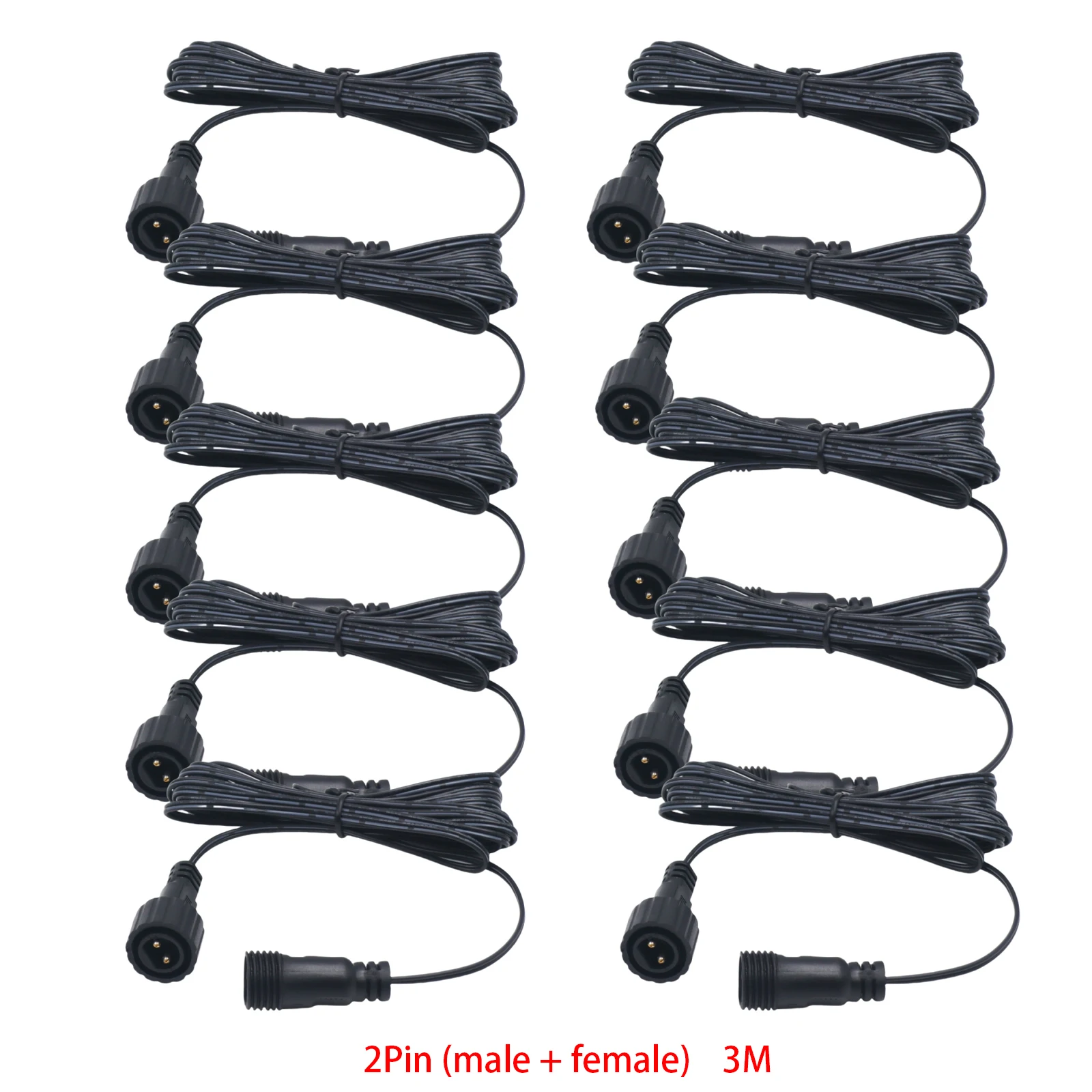 IP67 Male To Female LED Connector Wire 1.2M 3M Waterproof Black Power Cord 5/10pcs 2Pin Extension Power Cable For Solar Panel