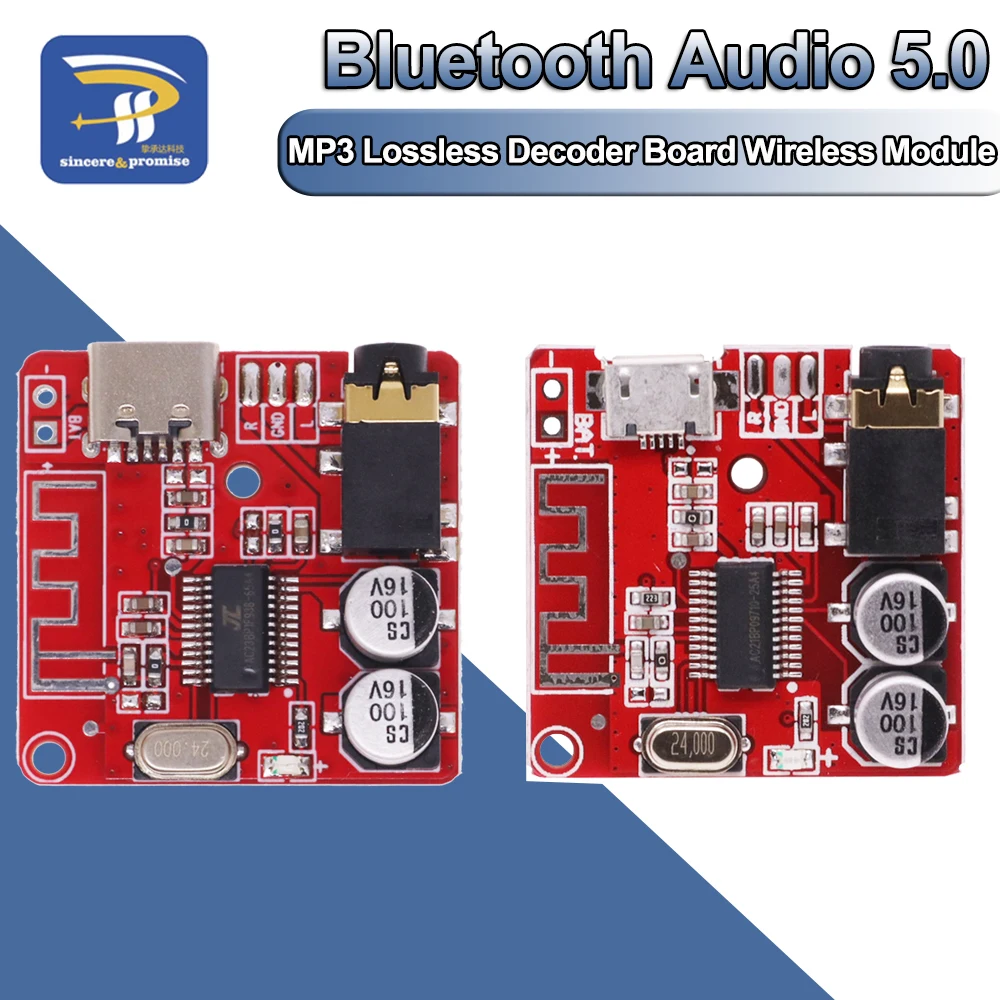 DIY Bluetooth Audio Receiver Board TYPE-C Bluetooth 5.0 MP3 Lossless Car Audio Decoder Board Wireless Stereo Music Module 3.7-5V