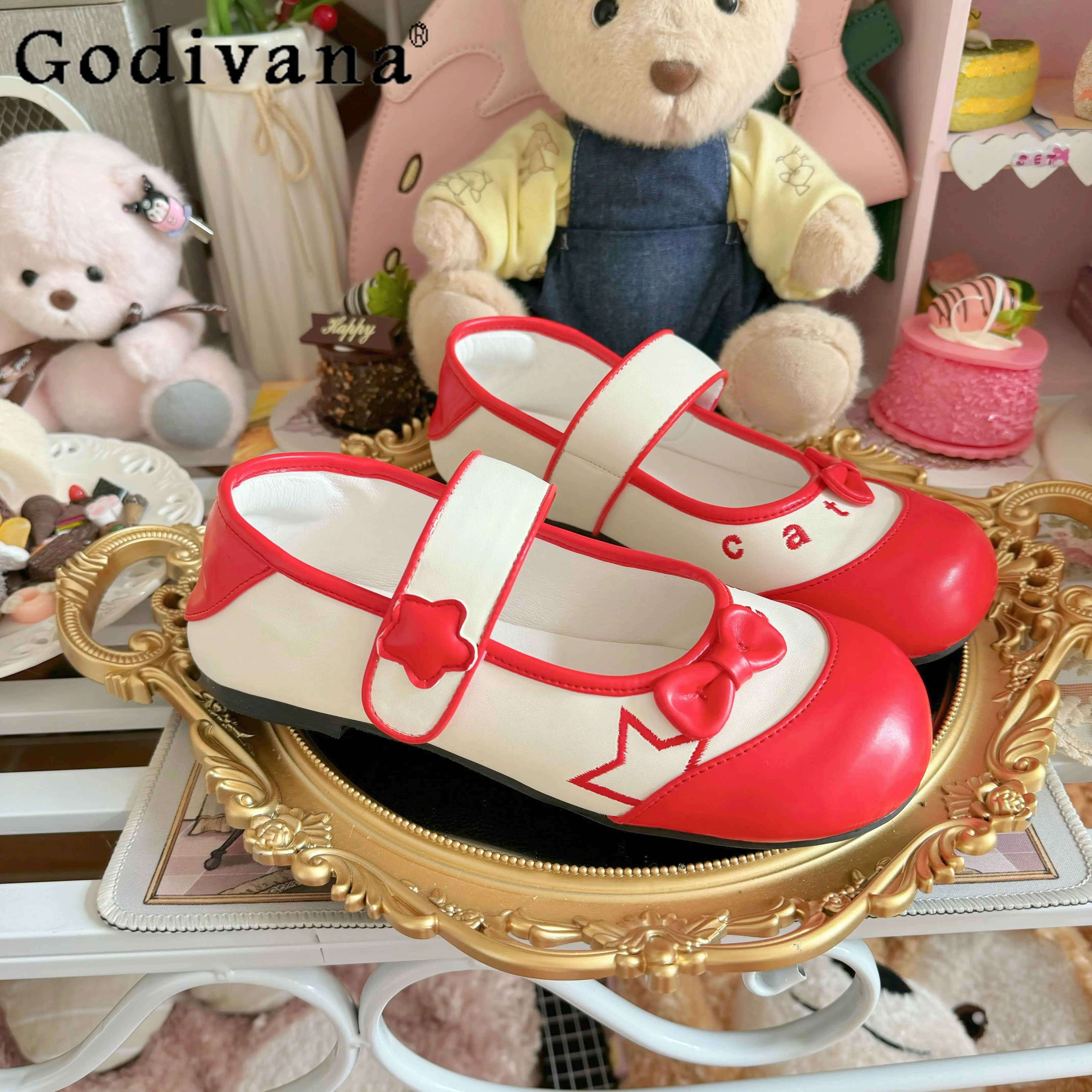 

Sweet Girl Japanese Original Lolita Women Shoes Casual Round Head Bow Blue Flat Shoes Academy Summer Single Shoes