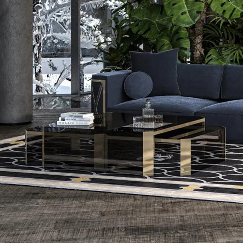 

Tempered glass square coffee table size combination stainless steel living room modern simple tea table