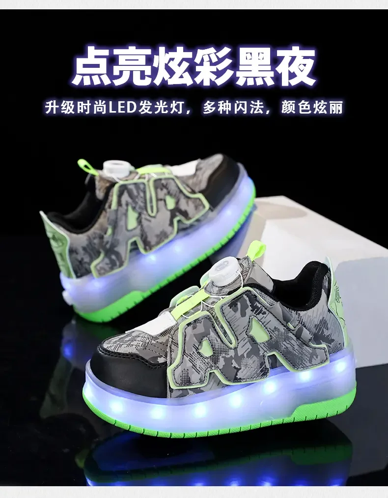 Chaussures à roulettes en cuir pour garçons, chaussures à roulettes croates, bouton tournant, flash lumineux, 600 étudiants, sport peuvent recevoir, nouveau, 2023
