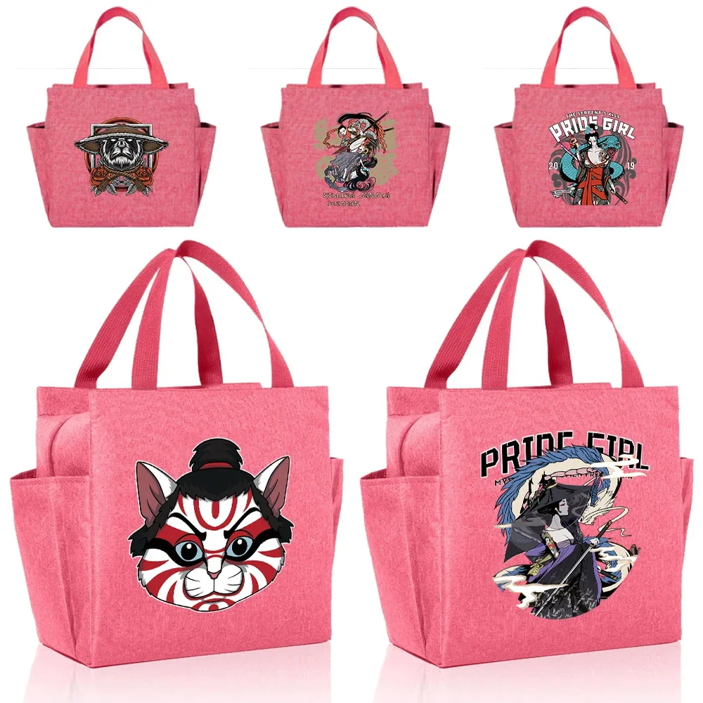 

BIG Capacity Lunch Bag Kids Printing Samurai Series Insulation Cute Pink Picnic Bags Waterproof Lunch Box Outdoor Picnic