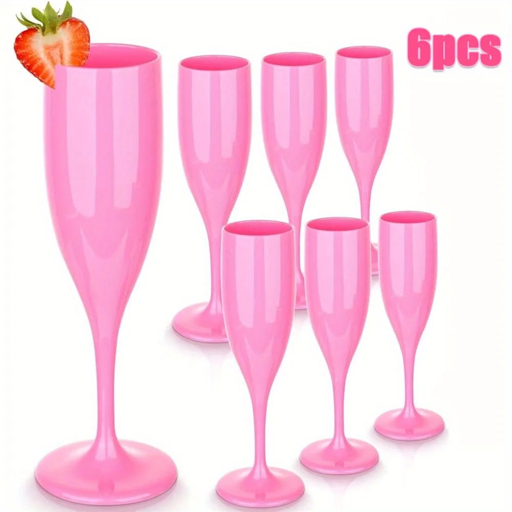 

6 шт. небьющиеся акриловые флейты для шампанского (6 унций, розовый пластик), многоразовые для девичника, свадьбы, свадебного душа и вечеринки