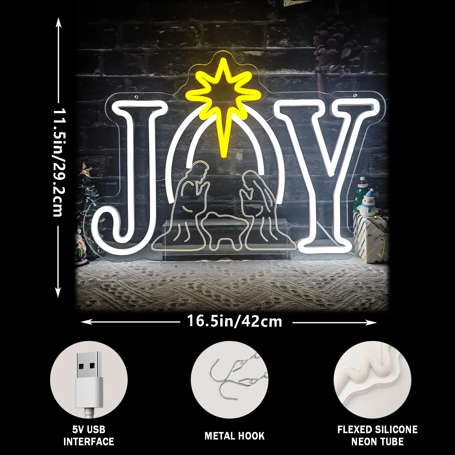 المهد عيد الميلاد النيون تسجيل يسوع LED الفرح تضيء تسجيل نحت عكس الضوء جدار ديكور لغرفة المعيشة مكتب مشهد المهد #4