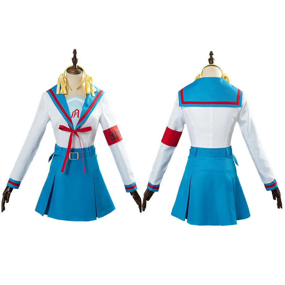 Suzumiya Haruhi Anime Cosplay pour filles, No Yuuutsu, uniforme JK, haut et jupe, tenue de carnaval d'Halloween, accessoires trempés