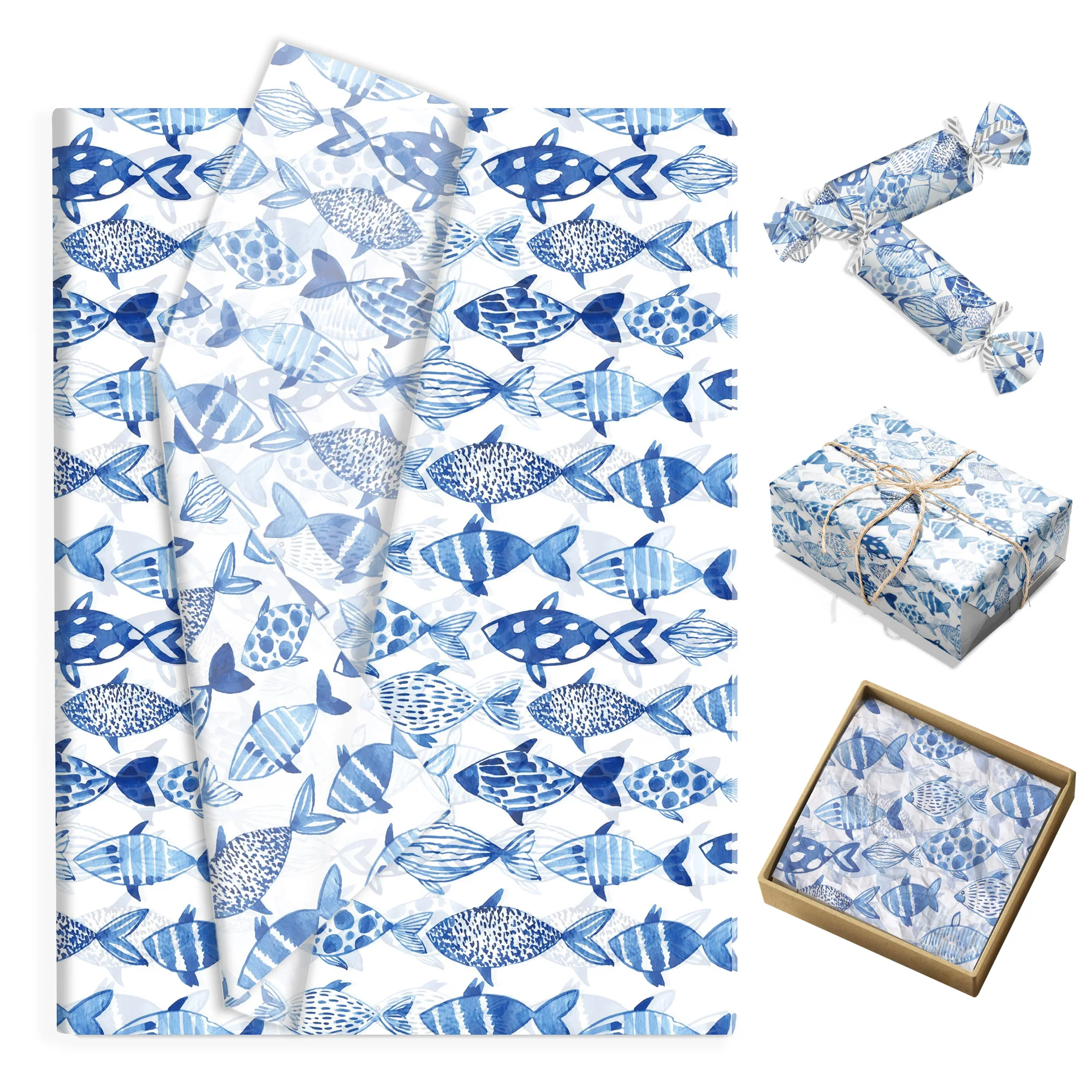 20/50/100 stücke Blau Fisch Seidenpapier Geschenkpapier Geschenkbox Verpackung Papier Geburtstag Party Hochzeit Dekoration Party Supplies