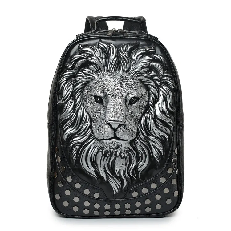 3D Embossed Lion Head Gother Women Small Backpack Leather mochila female casual Daybacks Soft Shoulder Bag Girl backpack Purse