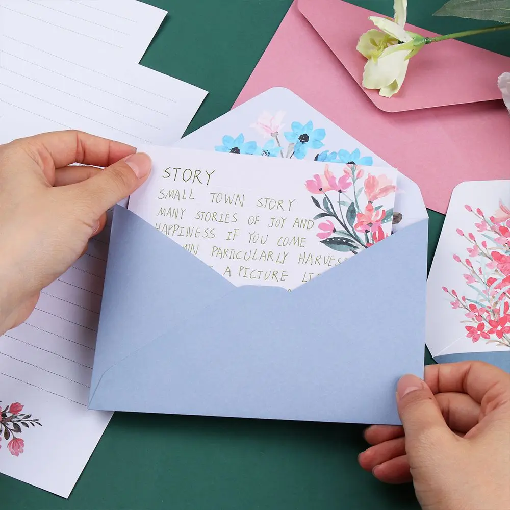 6PCS/Set Gift Party Wedding Office School Floral Pattern Paper Printed Flower Love Note Letter Envelopes Set