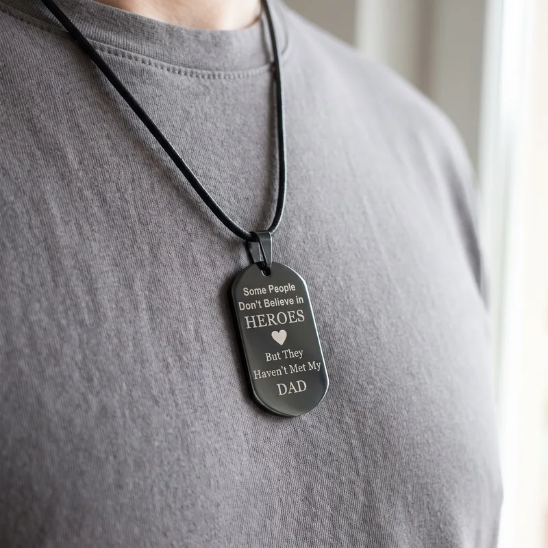 Personalized DAD Father's Day Gift Stainless Steel Military Dog Tag Pendant Necklace Rolo Chain 3mm 24inch Black Gold Color