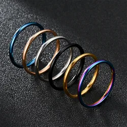 1pc 2mm Thin Classic Fashion Simple Stainless Steel High Polished Rings For Women Men Couple Finger Rings Jewelry Size 5 To 13