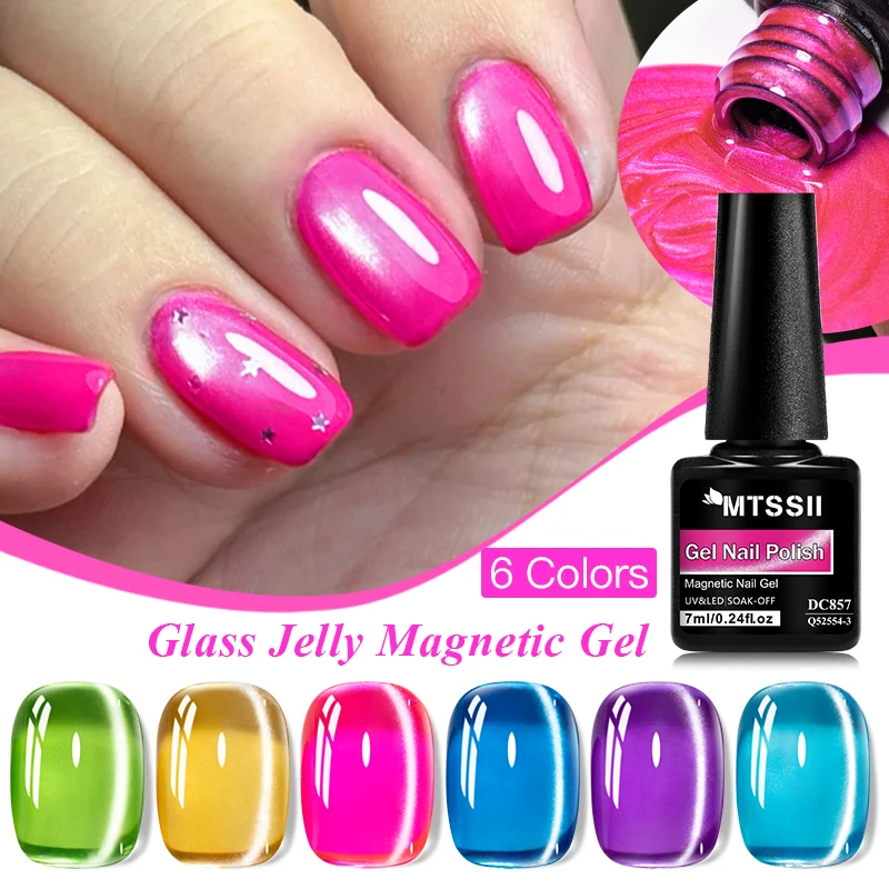 7ml Neon Glass Jelly Bead Cat Magnetic Gel Nail Polish Crystal Candy Wild Rose Color Semi Permanent Soak Off UV Magnetic Gel