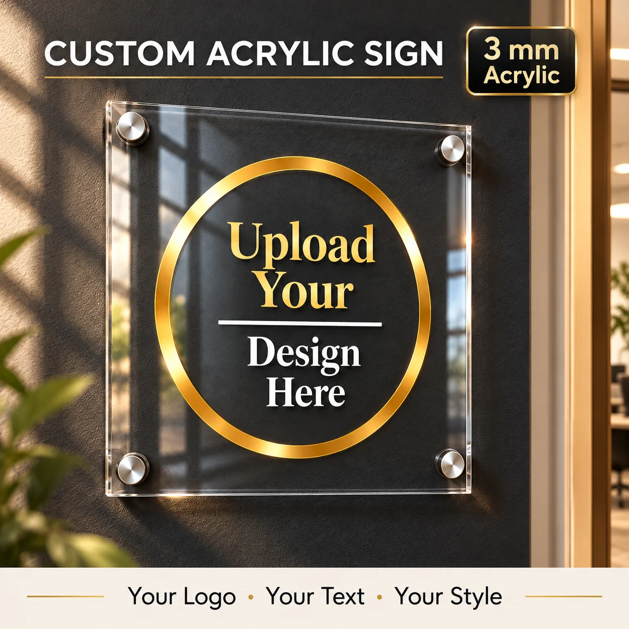 1PC Personalized Acrylic Business Sign Custom Logo Address Text 3mm Clear 2D Flat UV Wall Plaque for Shop Salon Office Studio