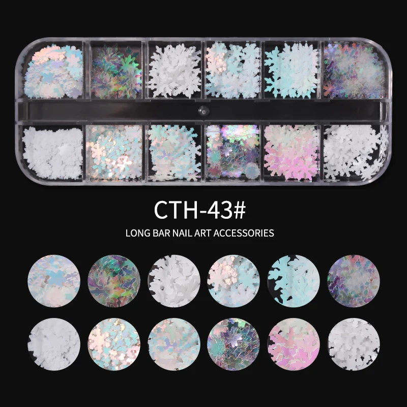 1 Box Christmas Snowflake Holographic Sequins Nail Art Flakes Ultra Thin Sequins Glitter Charms New Year Nail Supplies 12 Grids/