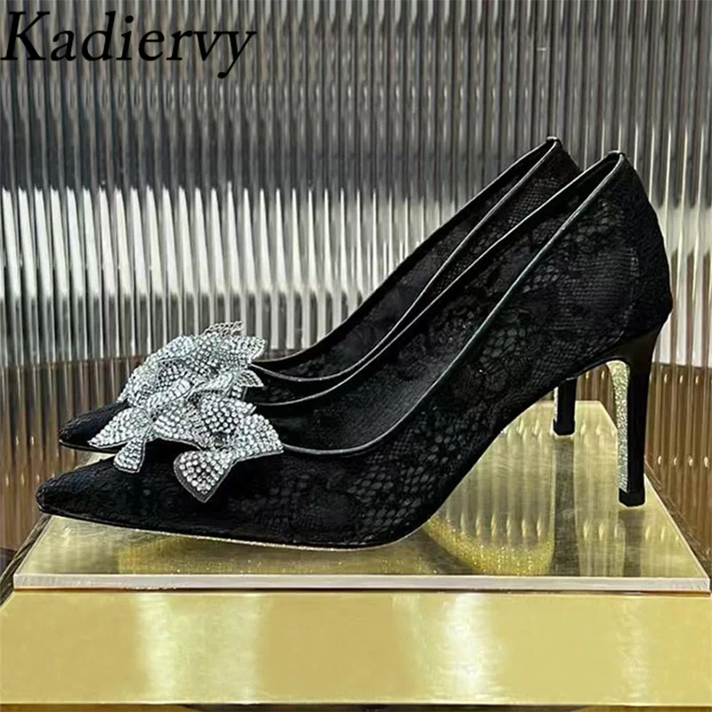 

Новые женские туфли-лодочки с сетчатыми отверстиями, роскошные свадебные туфли со стразами и цветами, летние женские туфли без шнуровки на высоком каблуке с острым носком