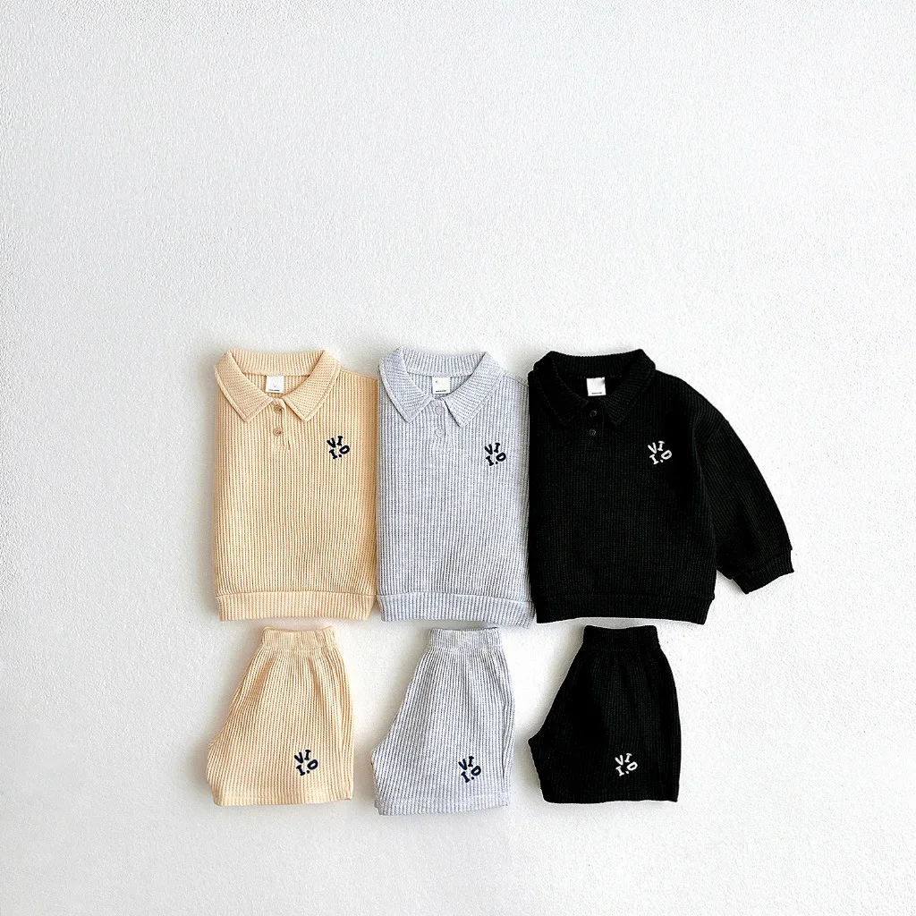 2024 Spring New Baby Long Sleeve Clothes Set Fashion Letter Infant Girl Lapel Sweatshirt + Shorts 2pcs Suit Toddler Boy Outfits