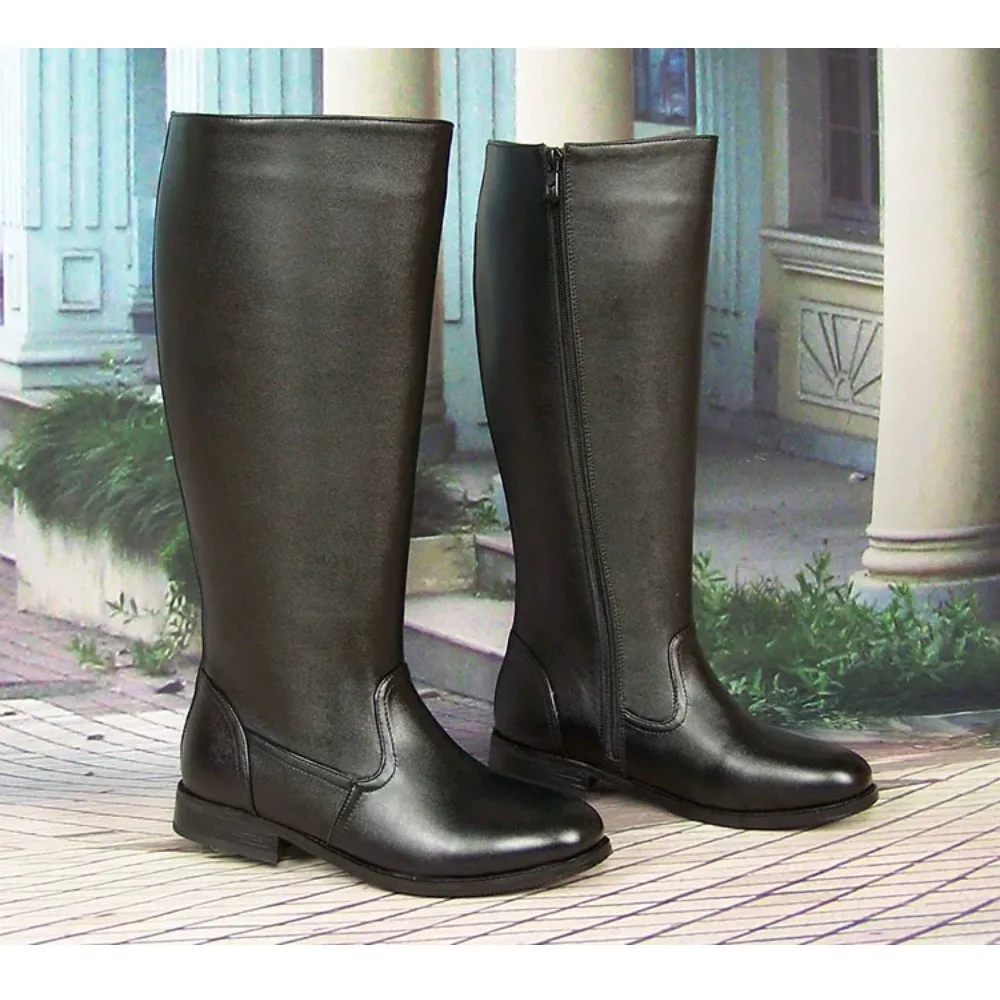 Retro Fashion Men's Genuine Leather Thigh High Equestrian Boots Western Riding Boots Knee High Cowboy Boots Honor Guard Parade