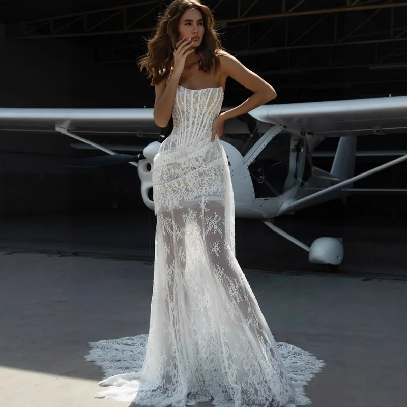 

Talenza White Lace Evening Dresses Women Sexy See Through Lace Patchwork Backless Elegant Long Dress Luxury Women Party Dresses