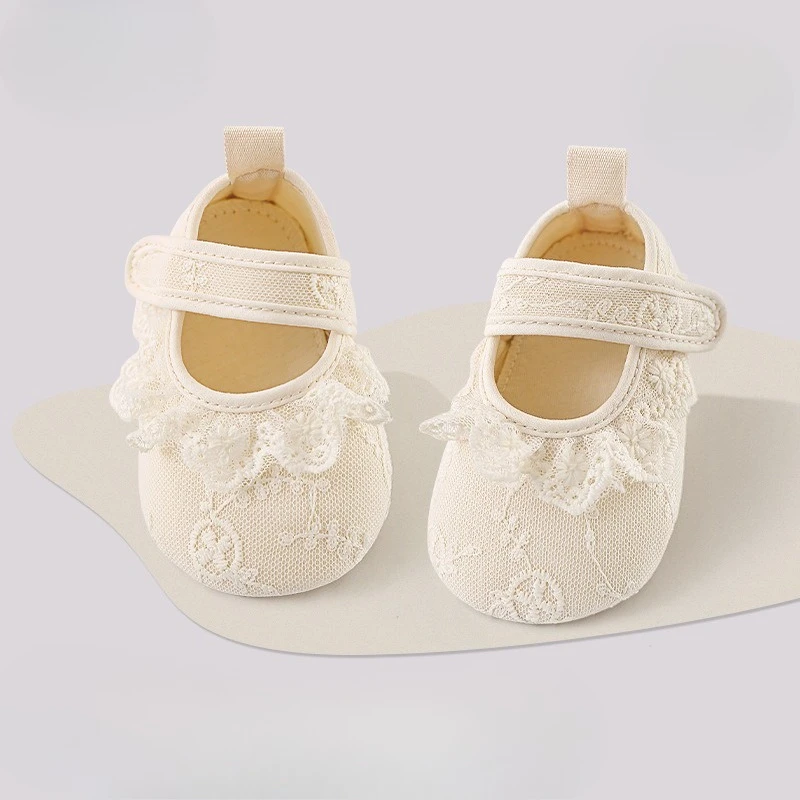 

White Lace Ruffles Summer Infant First Walkers 0-1 Year Baby First Walkers Girls Cute Kawaii Beige Lace Toddler Soft-soled Shoes