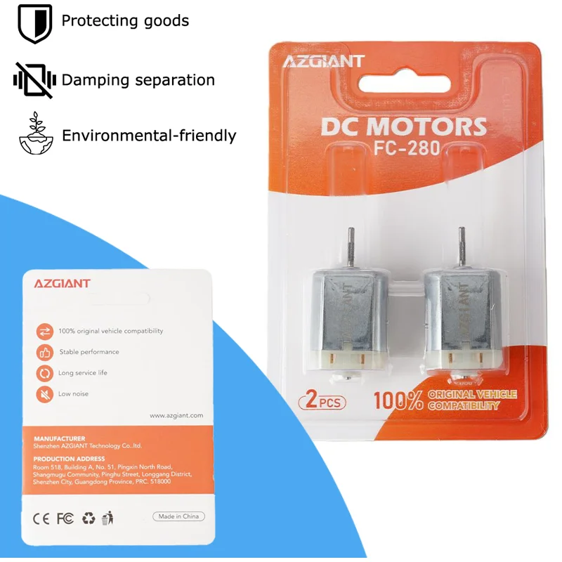 AZGIANT Car Lock Block &Toy&Electric Tool Motor FC280 48mm Knurled Shaft DC 12V 15000RPM CCW Low Noise Anti-Rust Hot Sale