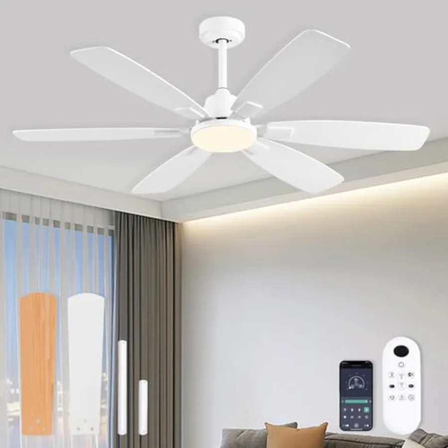 

Ceiling Fans with Lights 52 Inch Ceiling Fan with Light and Remote 3CCT Dimmable 6 Speed Reversible DC Motor 6 Blades Modern Ce